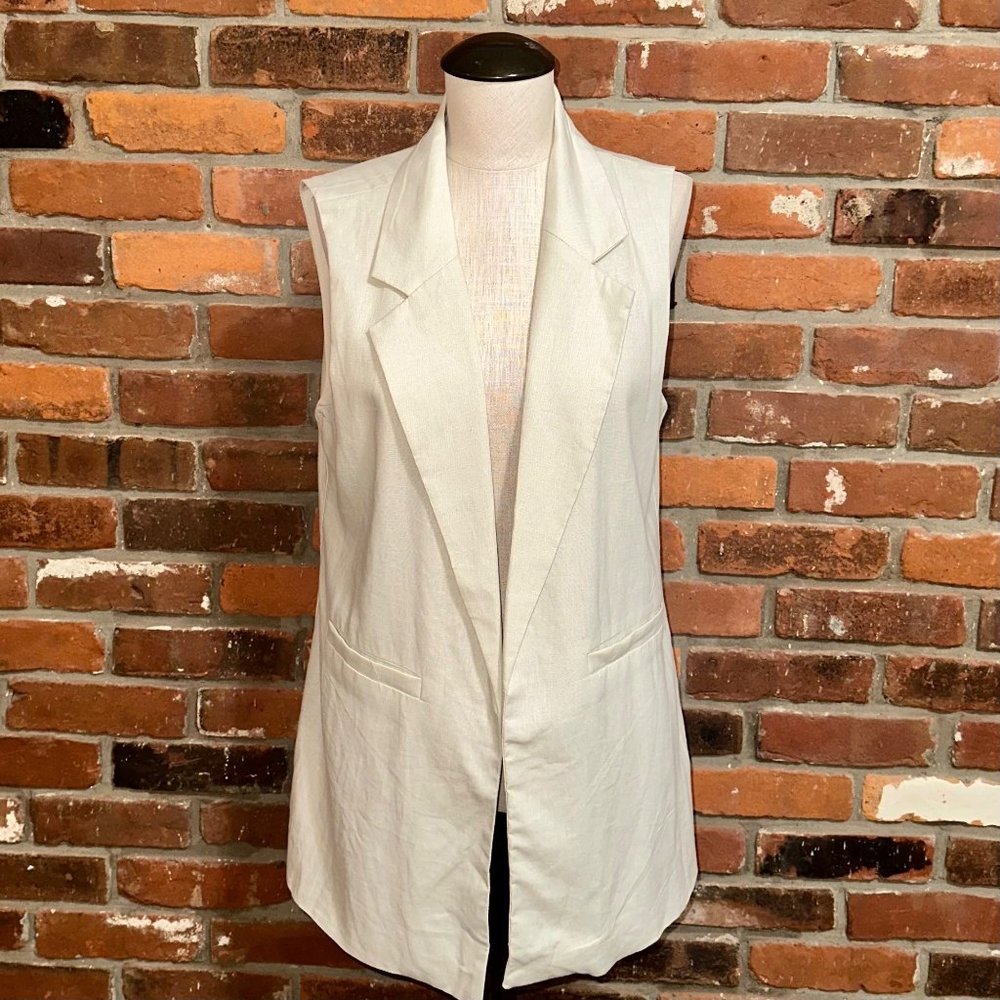 Happily Grey Ecru Sleeveless Open Front Linen Vest Size Large